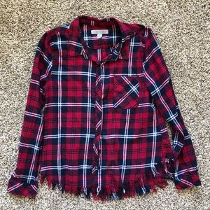 Plaid Button Up With Fringe Detail